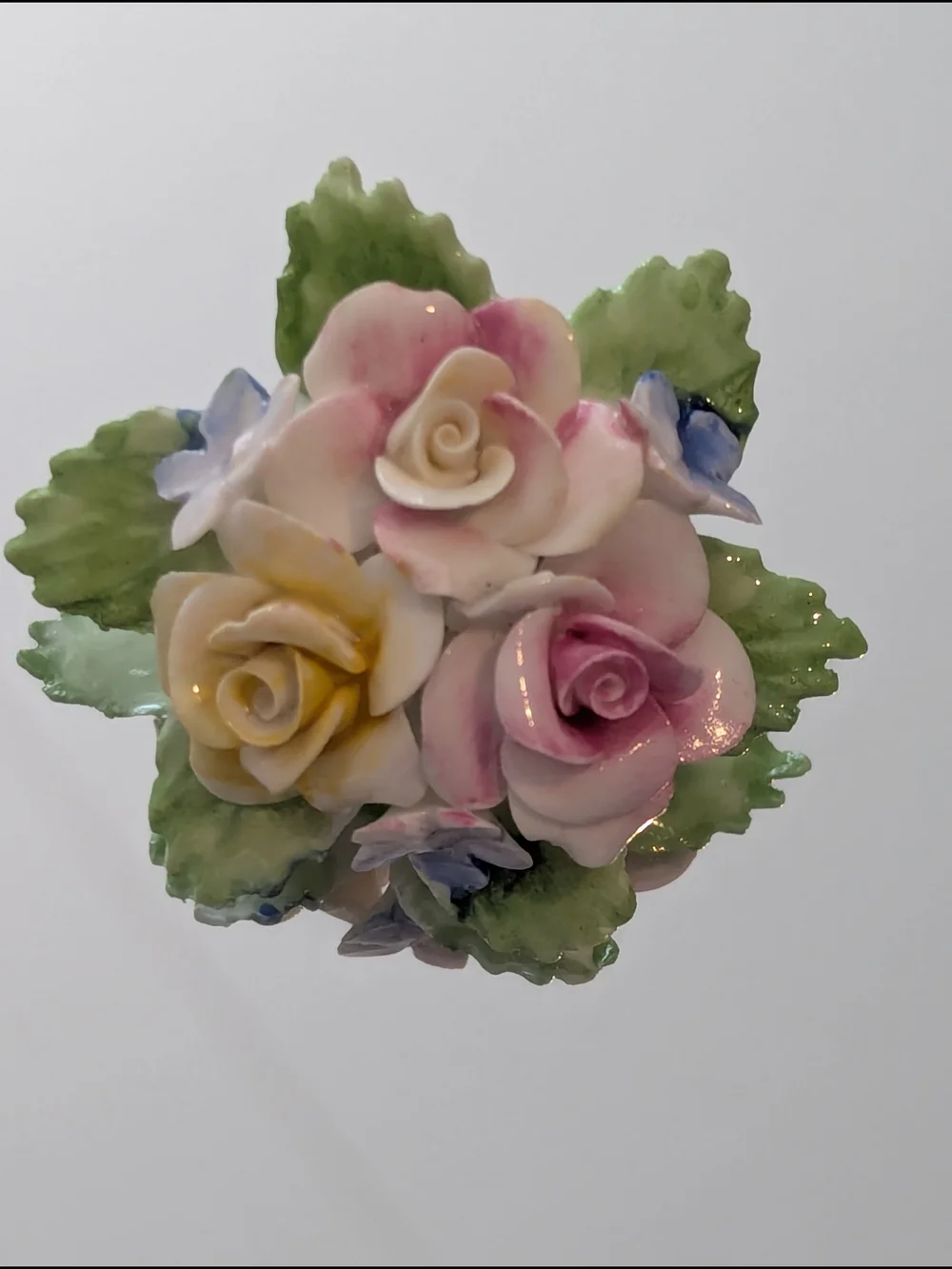 Vintage Porcelain Floral Rose Bouquet Brooch